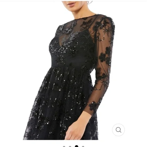 Mac Duggal 67951Black Embellished Illusion Long Sleeve Midi Dress